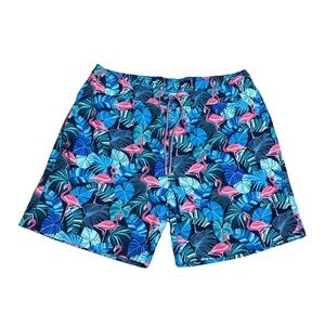 Men’s Tropical Flamingo Print Swim Trunks